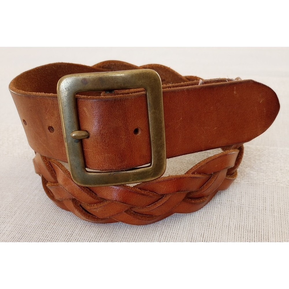 VTG Harold's Leather Ladies Braided Belt Brown Removable Brass Buckle S EUC